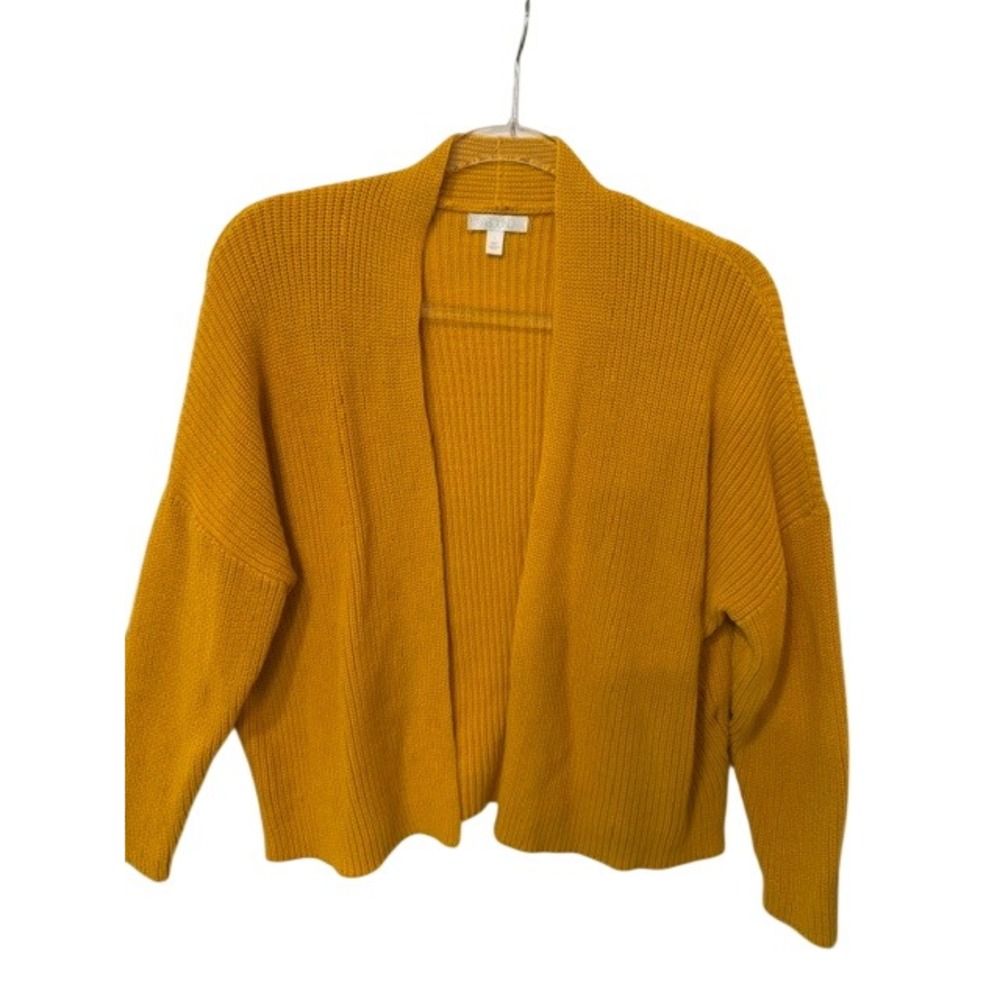Abound Womens Mustard Yellow Ribbed Open Front Cardigan Sweater Large L Rib Knit